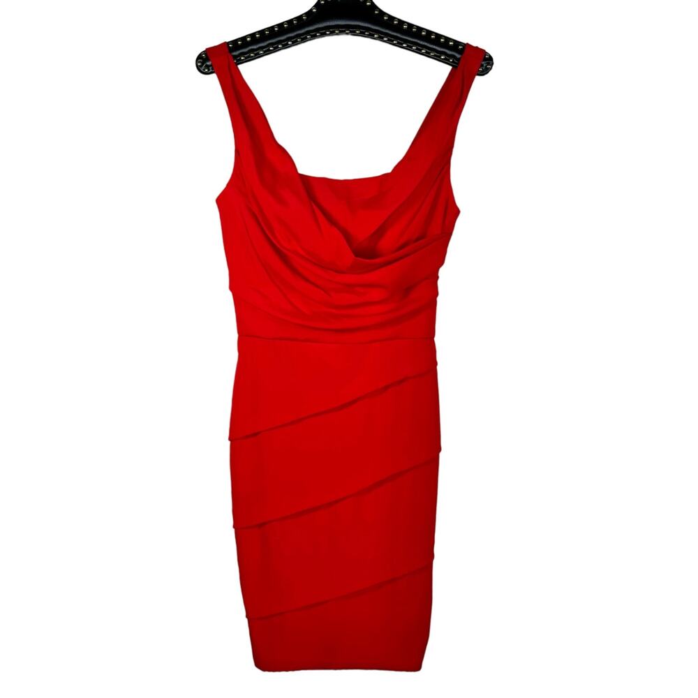 Maria Bianca Nero Red Cowl Neck Tiered Sheath Dress Small NWOT